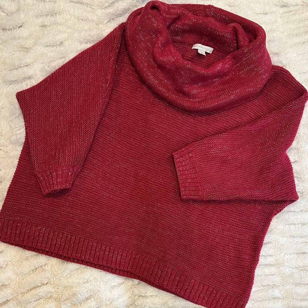 New York & Company Red/Pink with Silver Cowl Neck Sweater